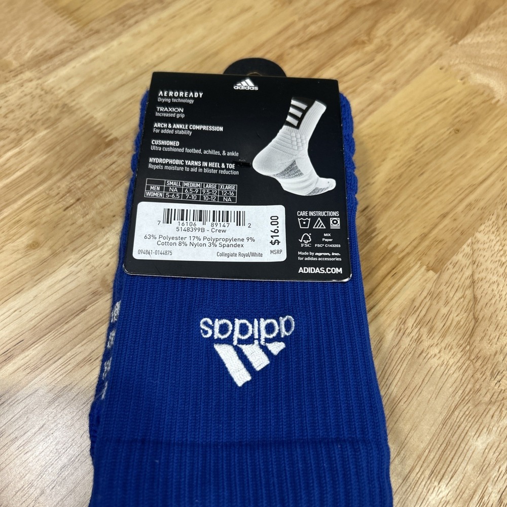 adidas Aeroready Unisex Creator 365 Crew Socks Medium Blue Cushioned Basketball - Picture 4 of 6